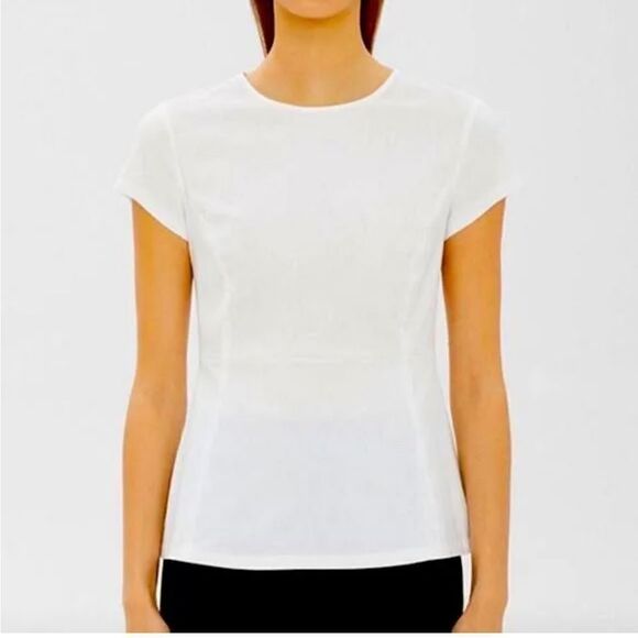 Theory White Carrian Precise Short Sleeve Peplum Blouse Top Size L - Picture 1 of 9